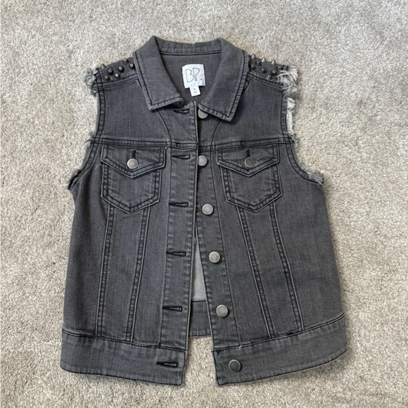 bp Jackets & Blazers - BP Women’s Gray Grey Denim Rock Rocker Biker Moto Studded Vest Jacket XS